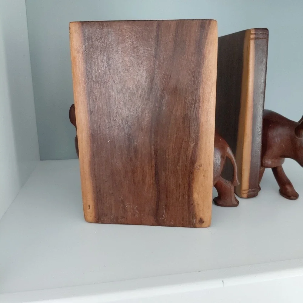 Vintage Hand‎ Carved Natural Wood African RHINO Bookends Heavy Artist Detailed - Picture 7 of 16